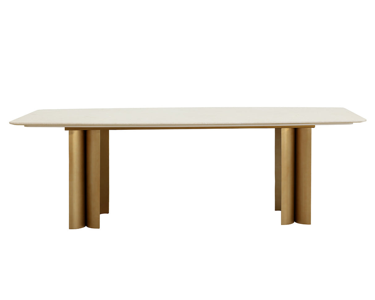 Astara 94.5-Inch Cream Marble & Antique Brass Dining Table | Sunpan