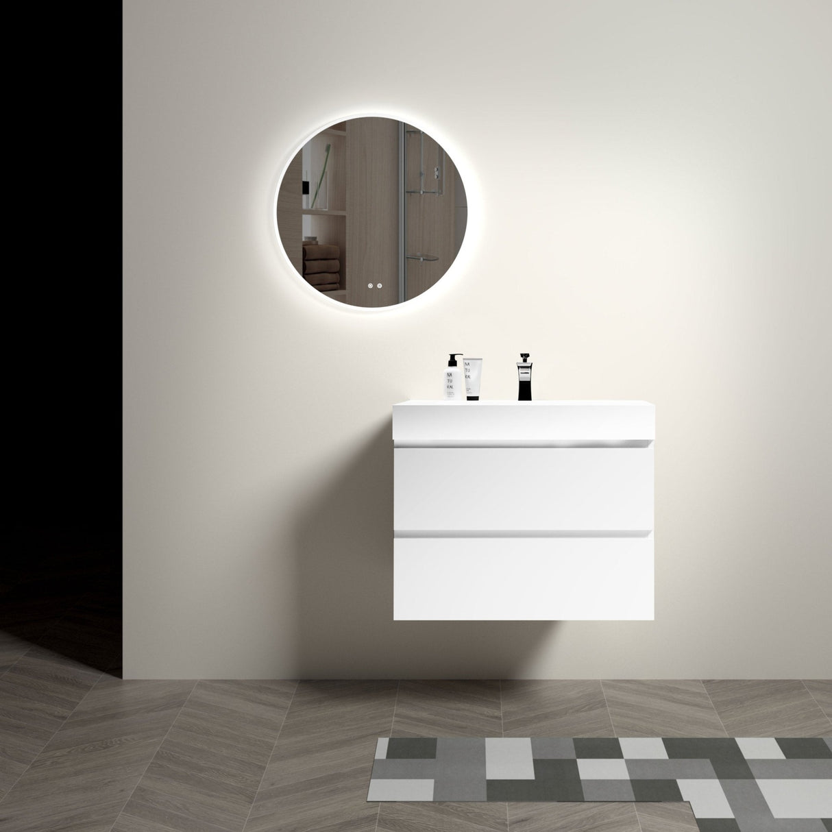 Alice 30" White Bathroom Vanity with Sink, Large Storage Wall Mounted Floating Bathroom Vanity for Modern Bathroom, One - Piece White Sink Basin without Drain and Faucet | Home Elegance USA