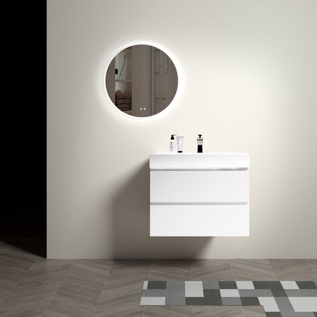 Alice 30" White Bathroom Vanity with Sink, Large Storage Wall Mounted Floating Bathroom Vanity for Modern Bathroom, One - Piece White Sink Basin without Drain and Faucet | Home Elegance USA