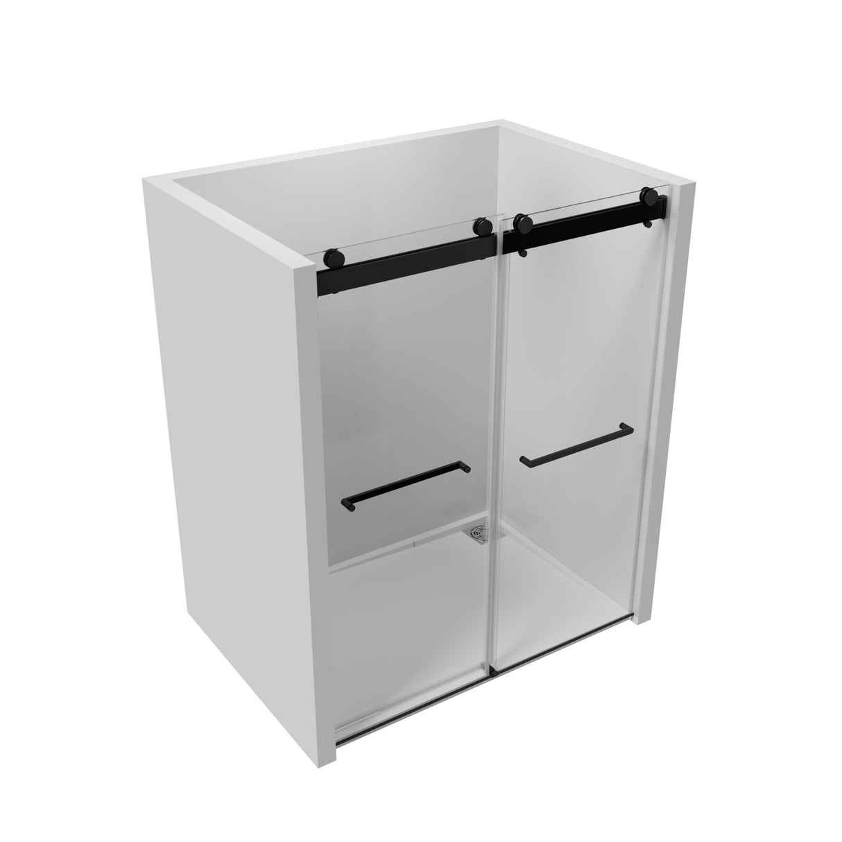 60" W x 76" H Double Sliding Frameless Soft - Close Shower Door with Premium 3/8 Inch (10mm) Thick Tampered Glass in Matte Black Stainless Steel 22D02 - 60MB | Home Elegance USA