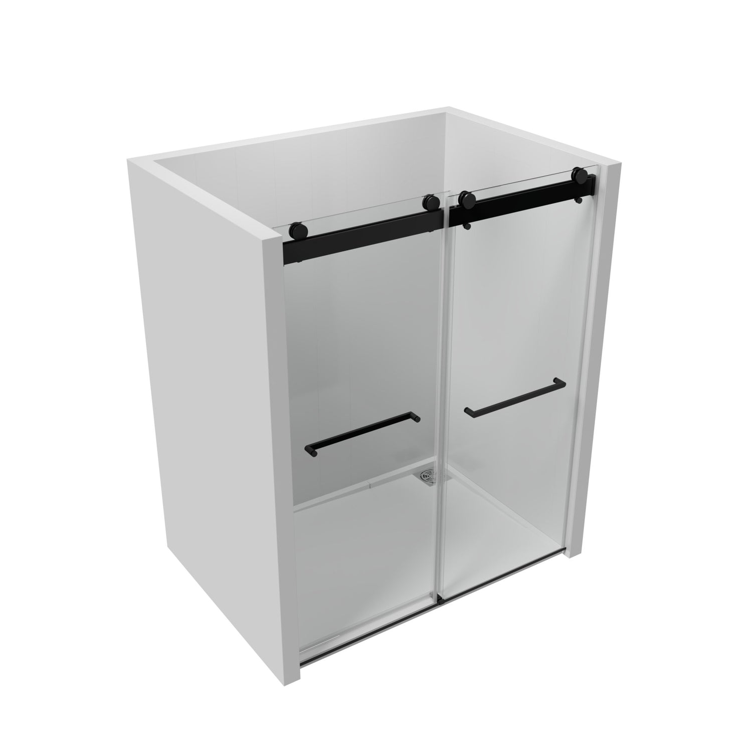 60" W x 76" H Double Sliding Frameless Soft - Close Shower Door with Premium 3/8 Inch (10mm) Thick Tampered Glass in Matte Black Stainless Steel 22D02 - 60MB | Home Elegance USA