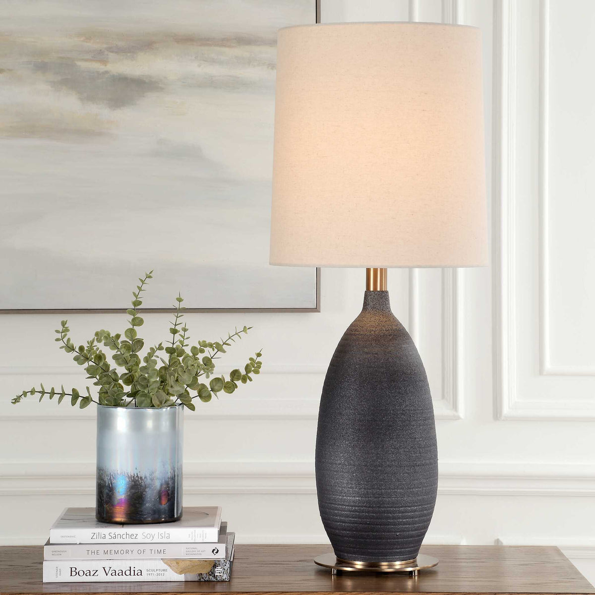 Bower Table Lamp Matt Black - Black / White by Uttermost - View 2