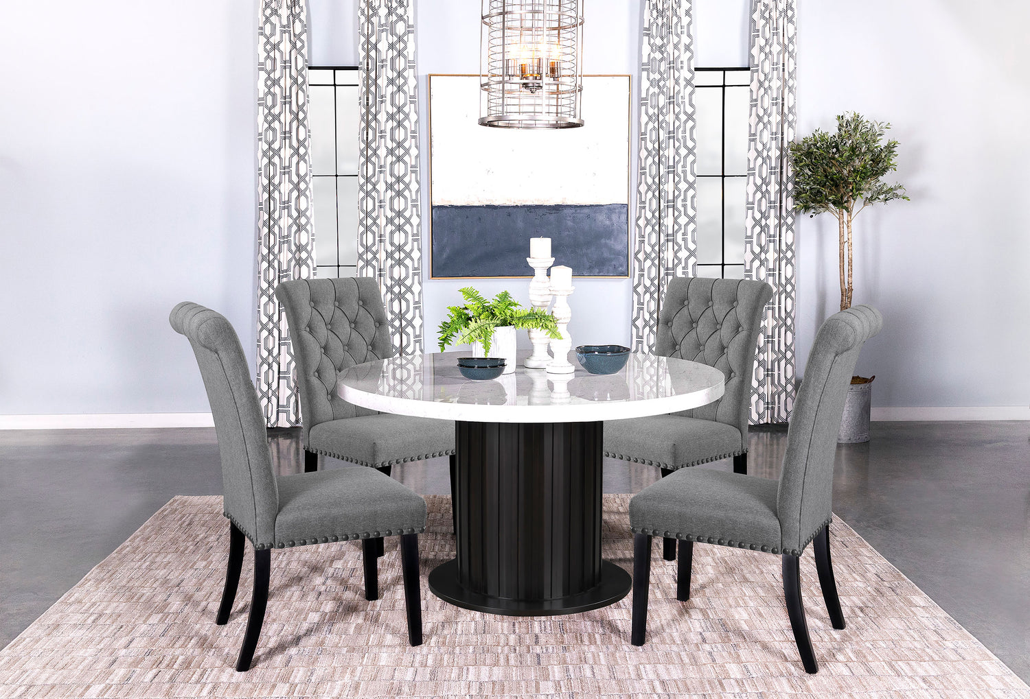 Alana Fabric Upholstered Dining Side Chair Grey (Set of 2) - Home Elegance USA