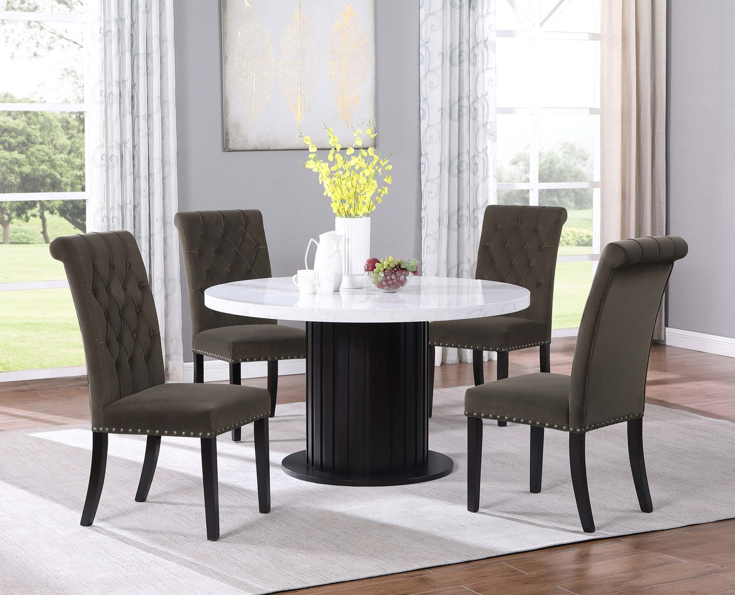 Sherry 5 - piece Round Dining Set with Brown Velvet Chairs | Coaster | Home Elegance USA