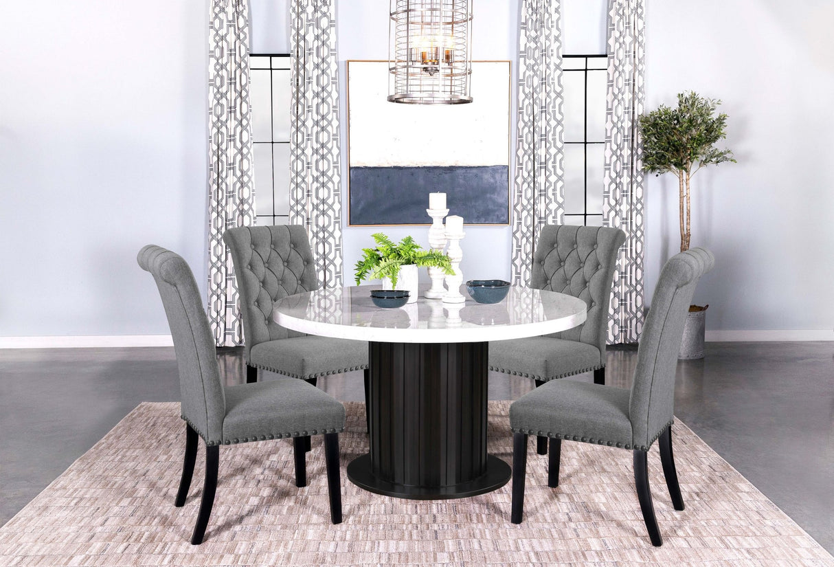Sherry 5 - piece Round Dining Set with Grey Fabric Chairs | Coaster | Home Elegance USA