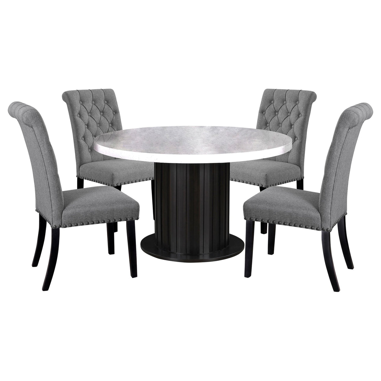 Sherry 5 - piece Round Dining Set with Grey Fabric Chairs | Coaster | Home Elegance USA
