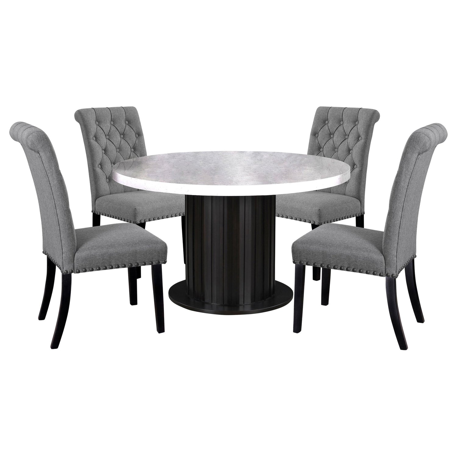Sherry 5 - piece Round Dining Set with Grey Fabric Chairs | Coaster | Home Elegance USA