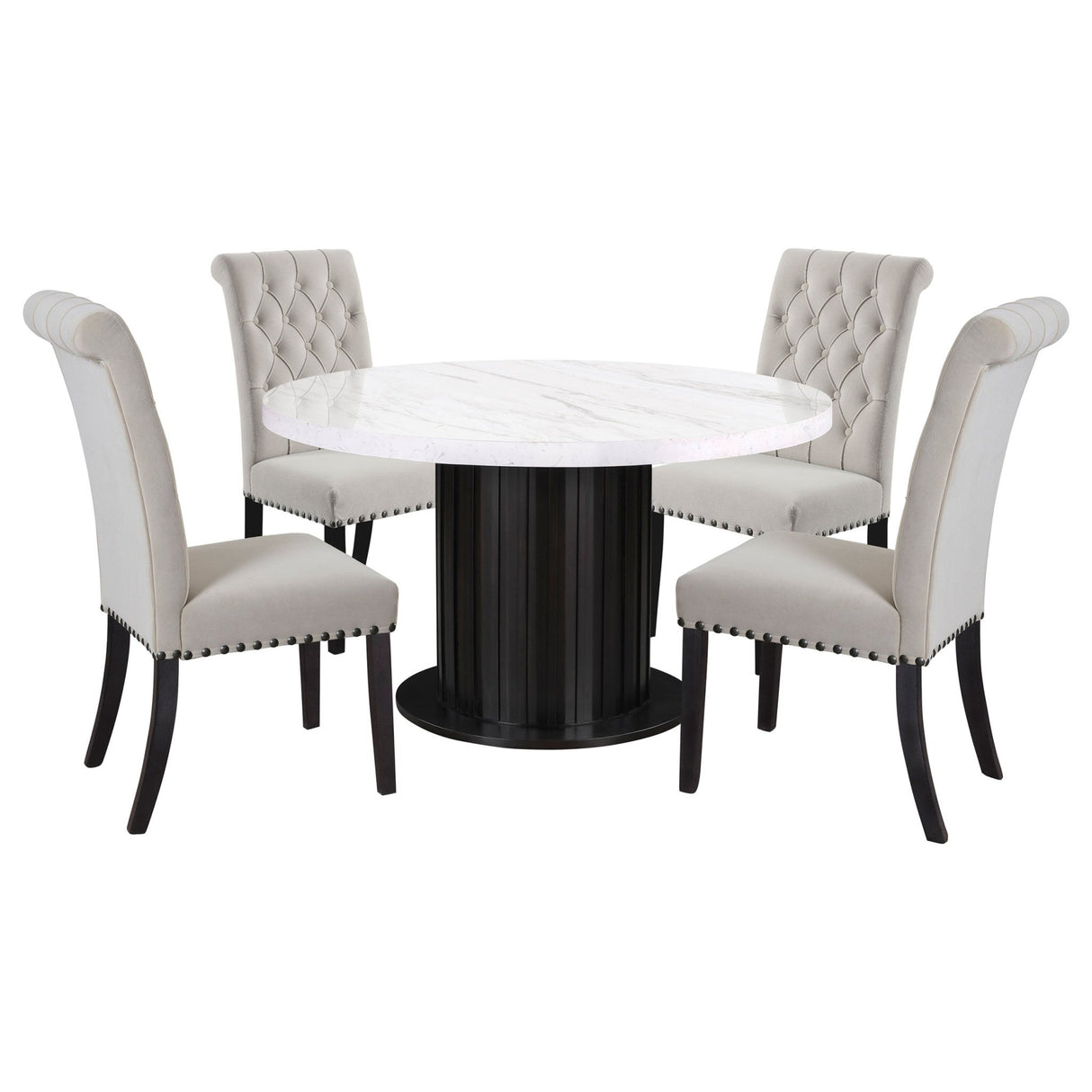 Sherry 5 - piece Round Dining Set with Sand Velvet Chairs | Coaster | Home Elegance USA