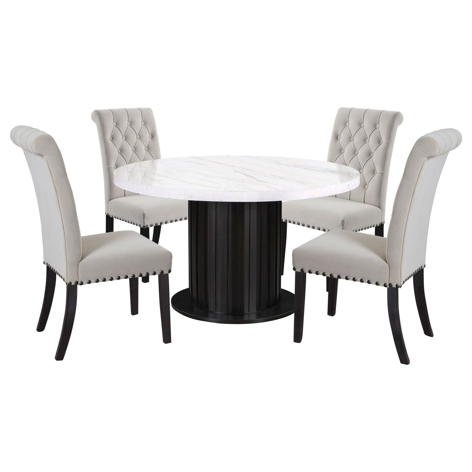 Sherry 5 - piece Round Dining Set with Sand Velvet Chairs | Coaster | Home Elegance USA