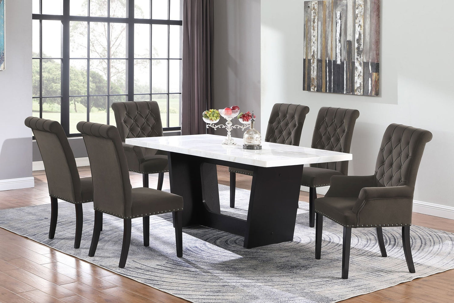 Sherry 7 - piece Rectangular Marble Top Dining Set Brown and White | Coaster | Home Elegance USA