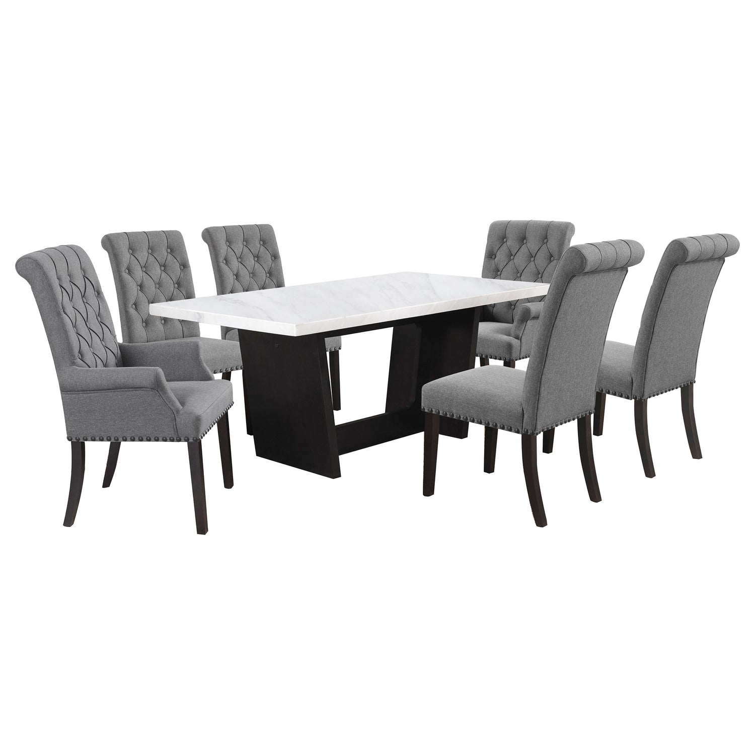 Sherry 7-piece Rectangular Marble Top Dining Table Set Grey -  Coaster Furniture