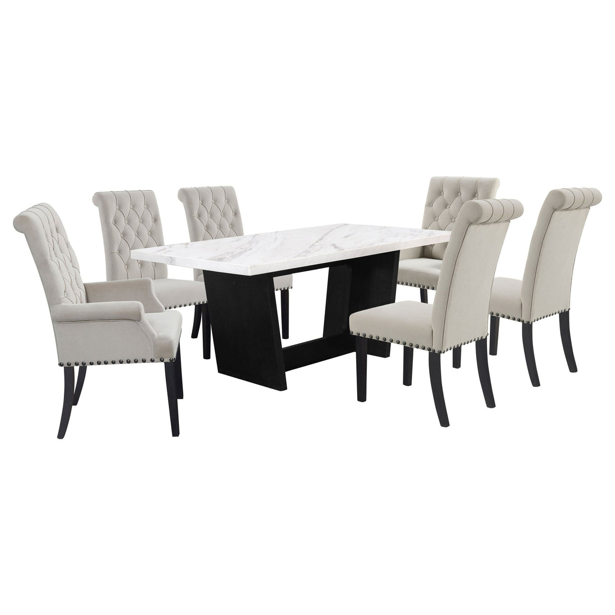 Sherry 7 - piece Rectangular Marble Top Dining Set Sand and White | Coaster | Home Elegance USA