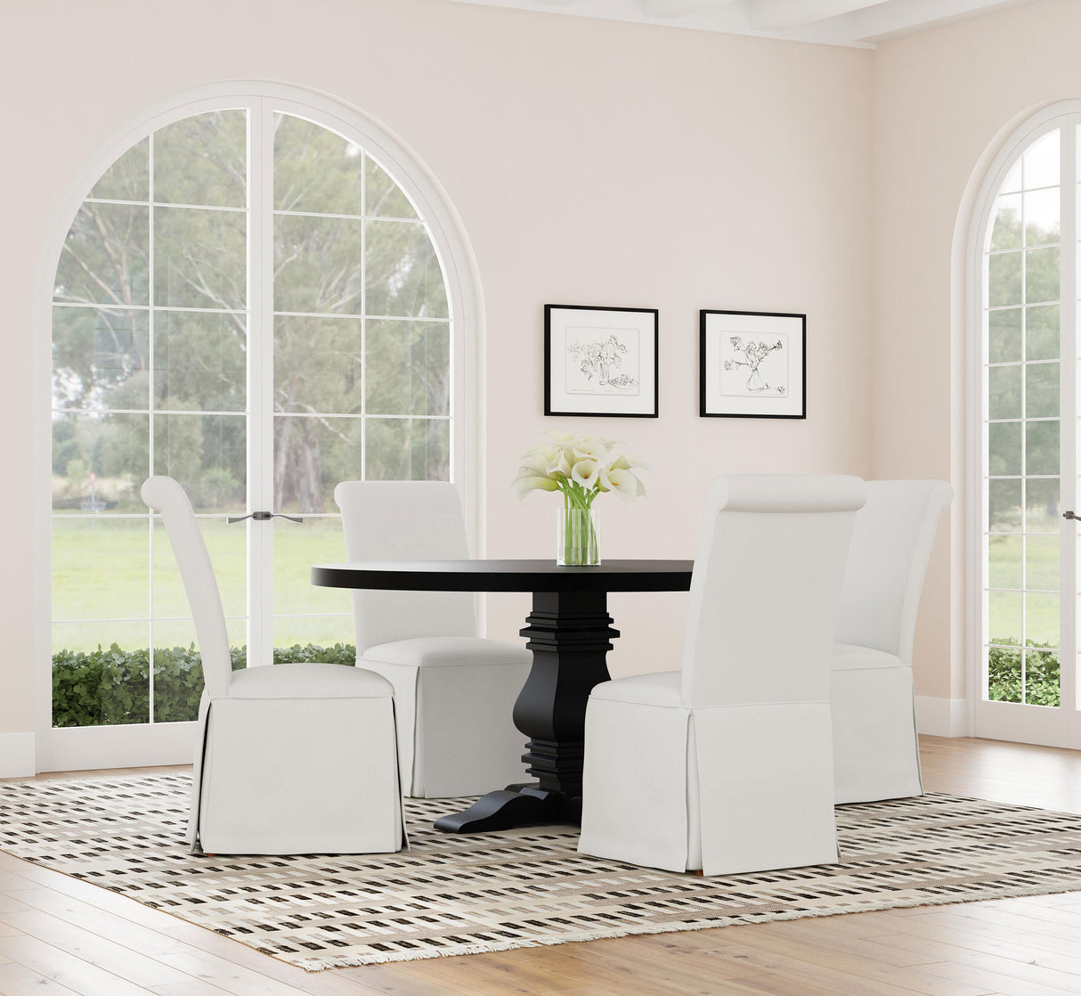 Florence Round 60-inch Pedestal Base Dining Table Black - Home Elegance USA