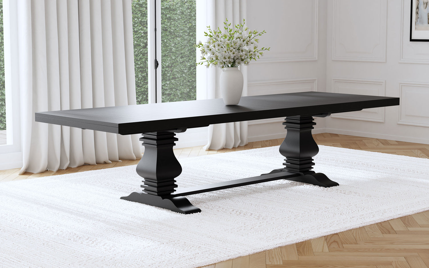 Florence 126-inch Extension Dining Table Distressed Black - Home Elegance USA