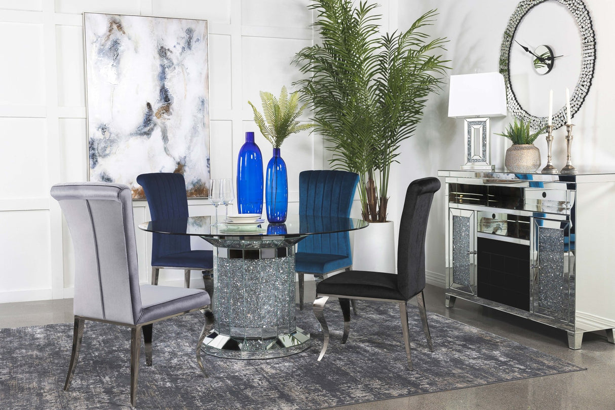 Dining Table - Ellie Cylinder Pedestal Glass Top Dining Table Mirror