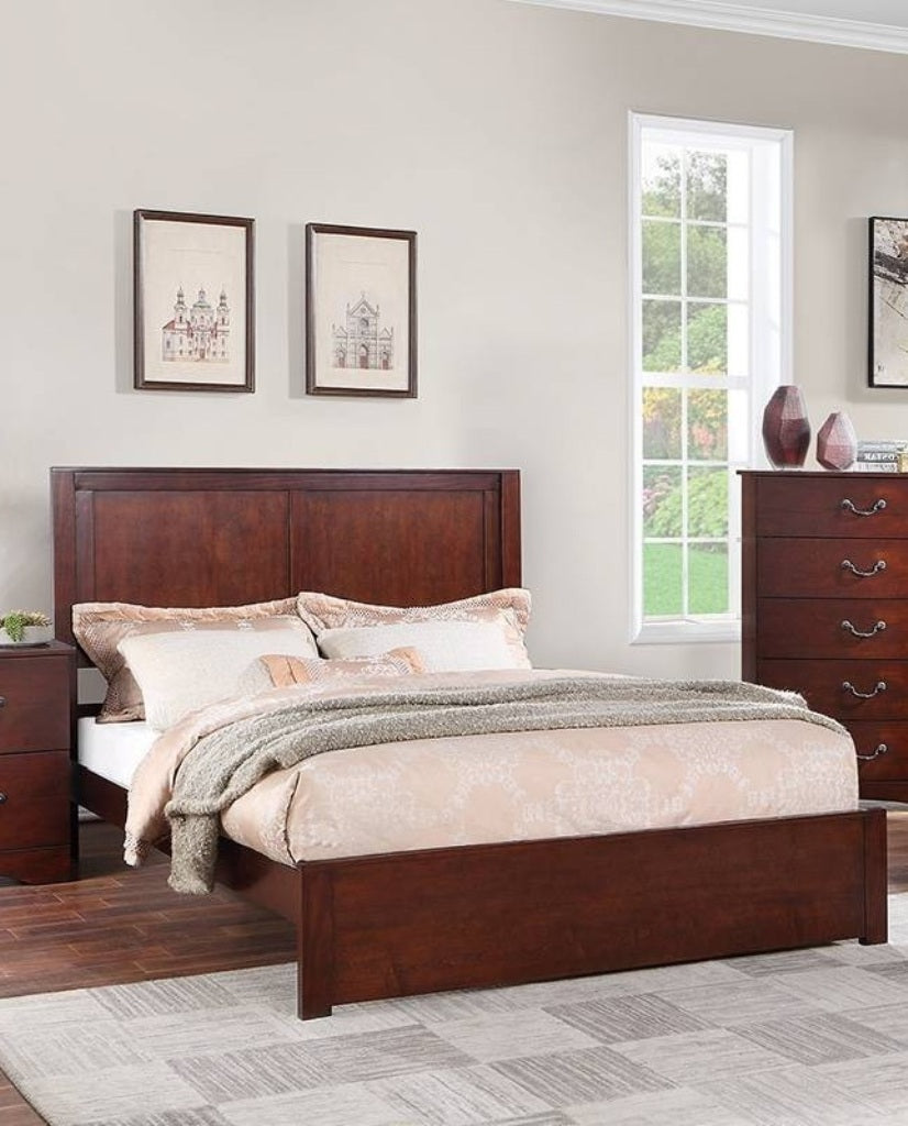 1pc California King Size Bed Two Panel Headboard Cherry Finish Bedroom Furniture