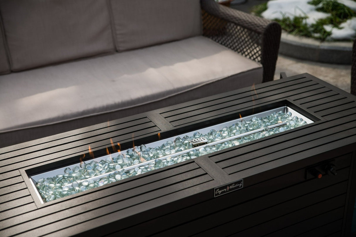 57in Outdoor Gas Propane Fire Pits Table, Aluminum, 50000BTU Firepit Fireplace Dinning Table with Lid, Fire Glass, Retangular, ETL Certification, for Garden Backyard Deck Patio - Mocha | Home Elegance USA