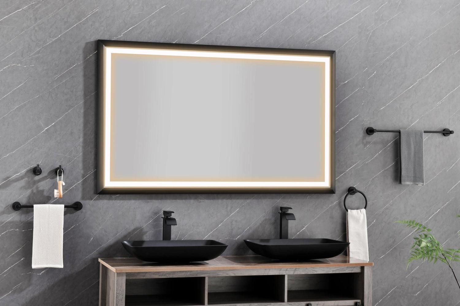 72in. W x 36in. H Oversized Rectangular Black Framed LED Mirror Anti - Fog Dimmable Wall Mount Bathroom Vanity Mirror HD Wall Mirror Kit For Gym And Dance Studio 36X 72Inches With Safety Ba | Home Elegance USA