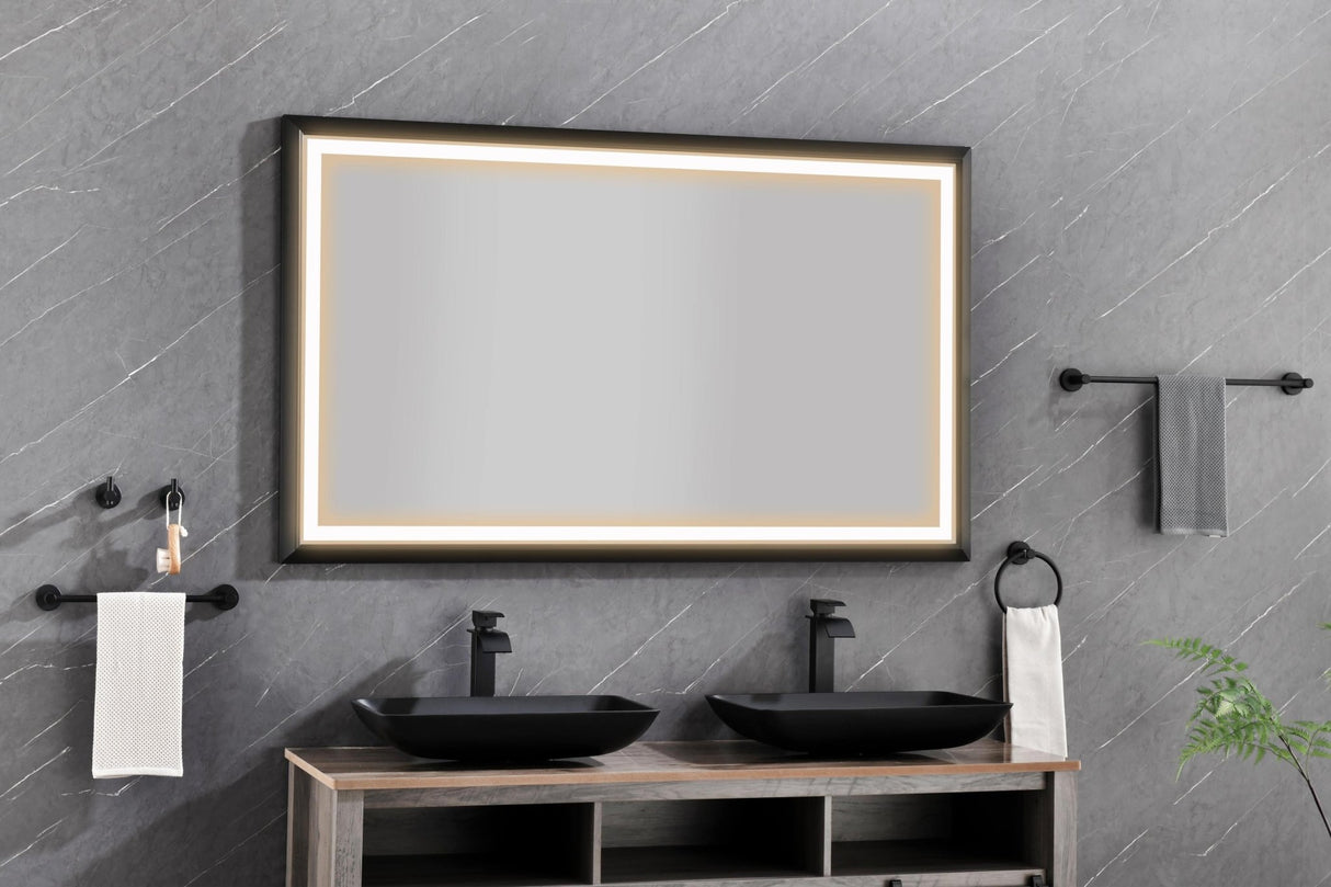 72in. W x 48in. H Oversized Rectangular Black Framed LED Mirror Anti - Fog Dimmable Wall Mount Bathroom Vanity Mirror HD Wall Mirror Kit For Gym And Dance Studio 48X 72Inches With Safety Ba | Home Elegance USA