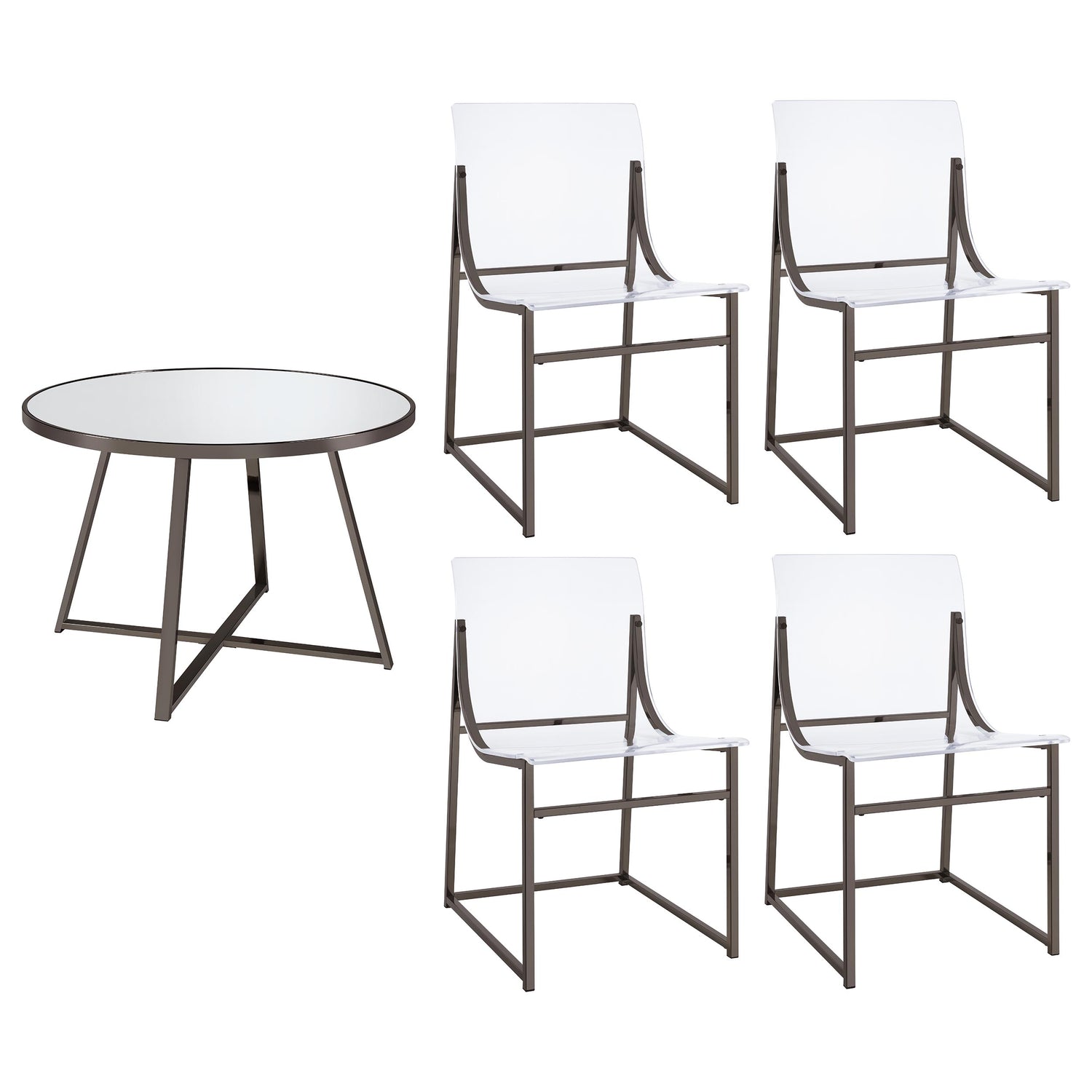 Jillian 5-piece Round Mirror Top Dining Set Black Nickel - Home Elegance USA