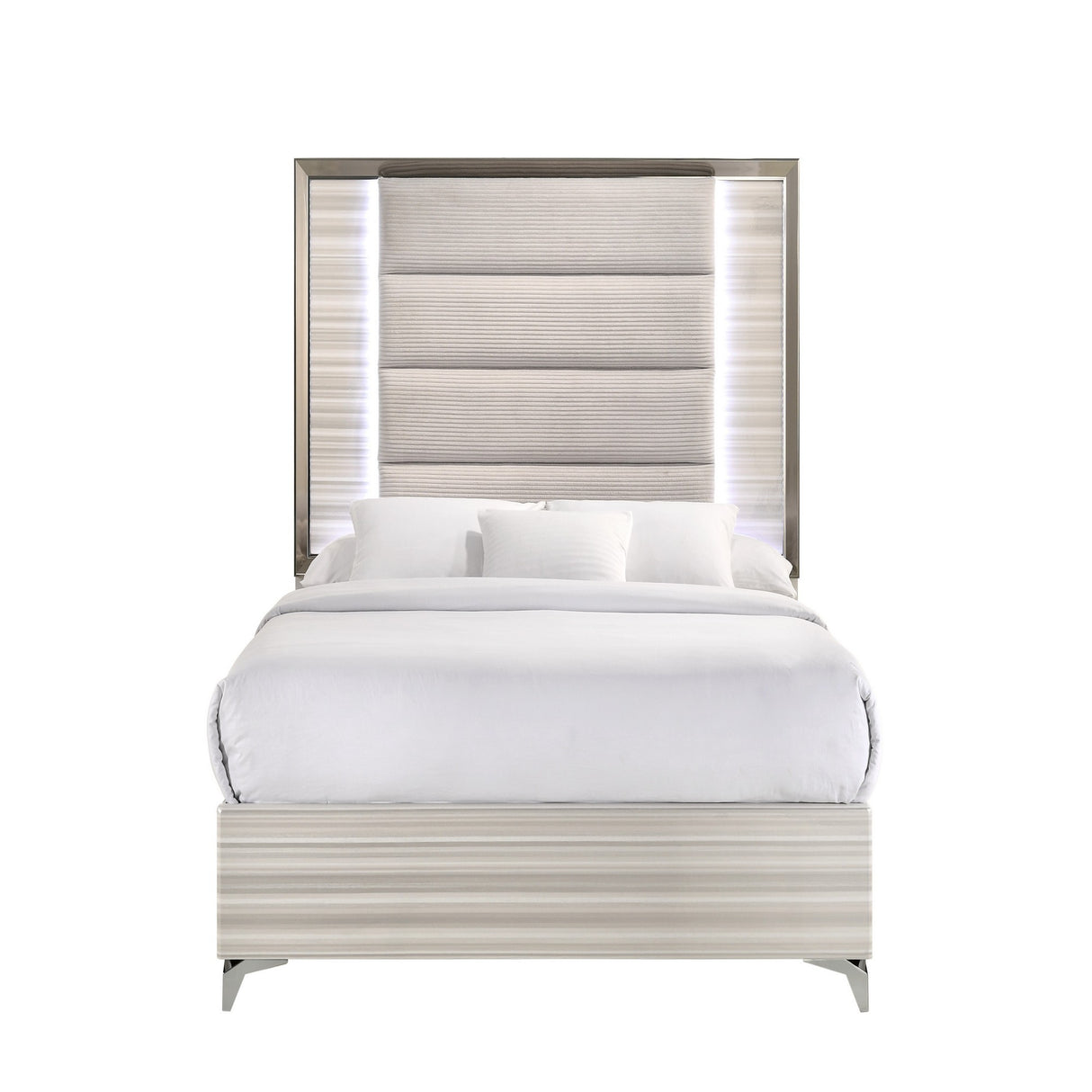 STAR Modern White Queen 5PC Bedroom Set with LED and Storage in Solid Wood