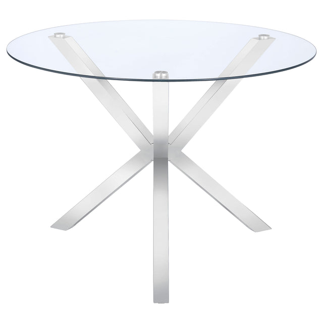 Vance Round 41-inch Glass Top Asterisk Dining Table Chrome - Home Elegance USA