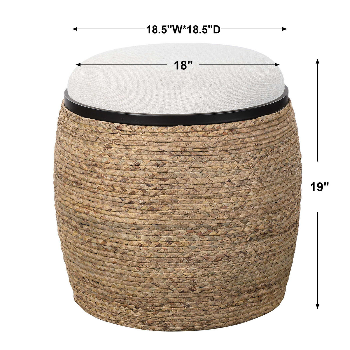 Island Straw Accent Stool White & Light Brown - White / Light Brown by Uttermost - View 5