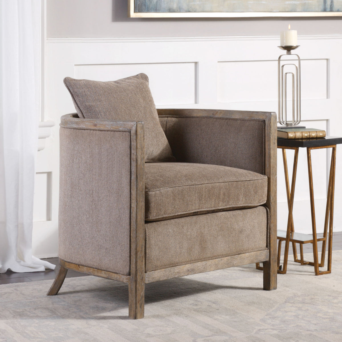 Viaggio Chenille Accent Chair Gray - Light Brown by Uttermost - View 2