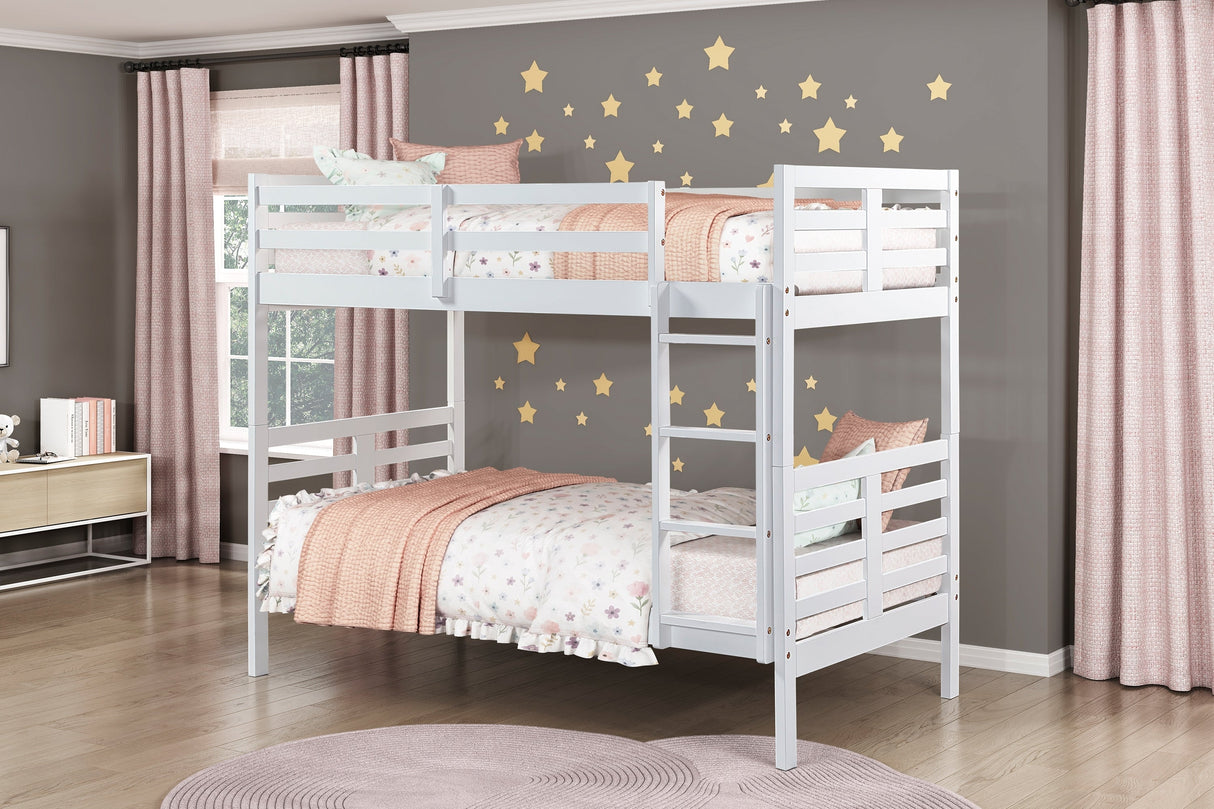 Twin over Twin Bunk Bed 1pc Classic White Finish Youth Bedroom Furniture Durable Wood - sold by Home Elegance USA
