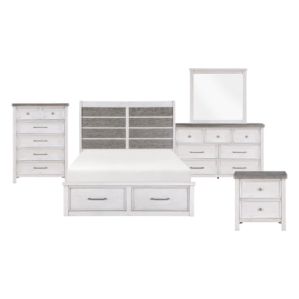 White bedroom furniture set with gray accents on a white background