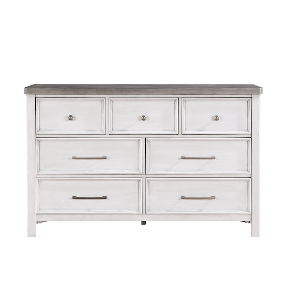 White dresser with gray top on a white background