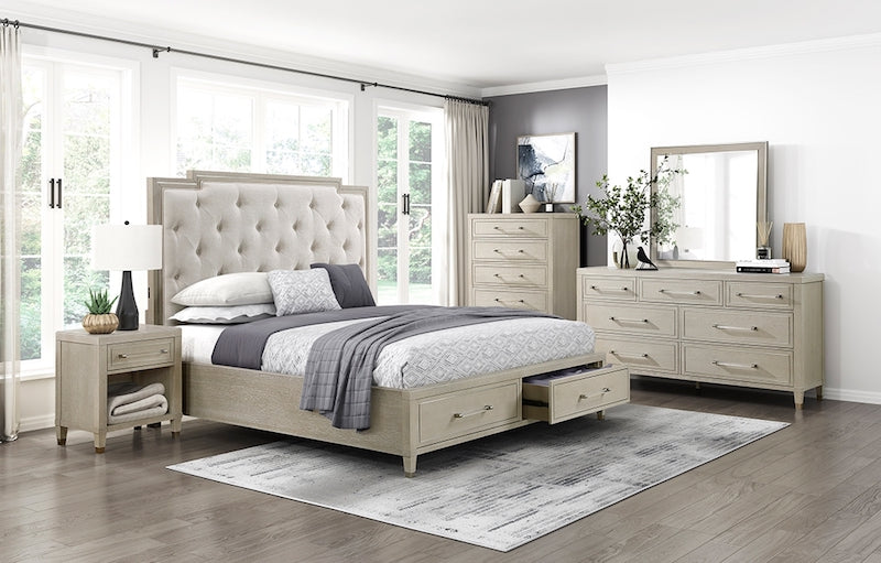 Genoa Light Oak Storage Bedroom Set with Tufted Upholstered Bed – Homelegance - Home Elegance USA