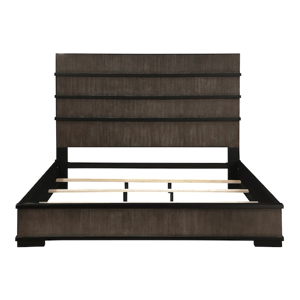 Wooden bed frame with a dark brown finish on a white background