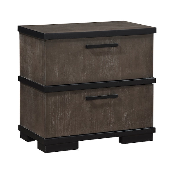 Two-drawer wooden file cabinet with a dark brown finish on a white background