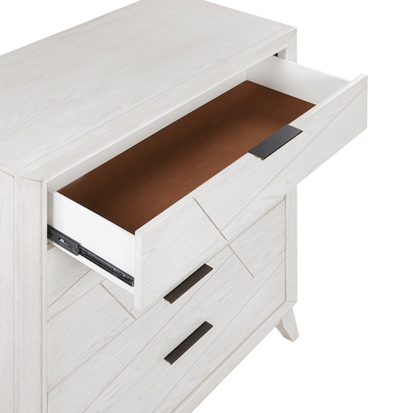 White dresser with open drawer on a white background