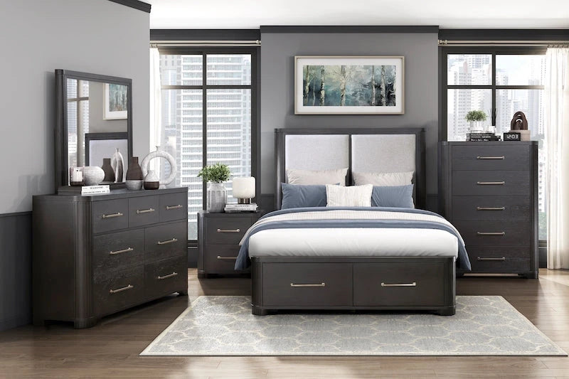 Gilbert Charcoal Oak Platform Bedroom Set with Storage – Homelegance