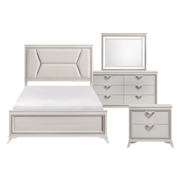 White & Gold Bedroom Set with LED Upholstered Bed – Modern Glam Audra Collection 1383