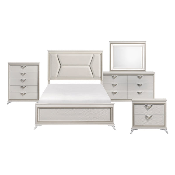 White & Gold Bedroom Set with LED Upholstered Bed – Modern Glam Audra Collection 1383