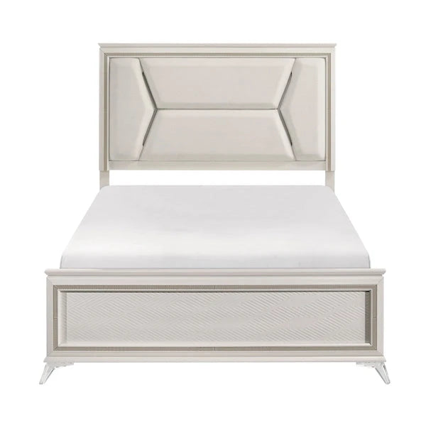 White & Gold Bedroom Set with LED Upholstered Bed – Modern Glam Audra Collection 1383
