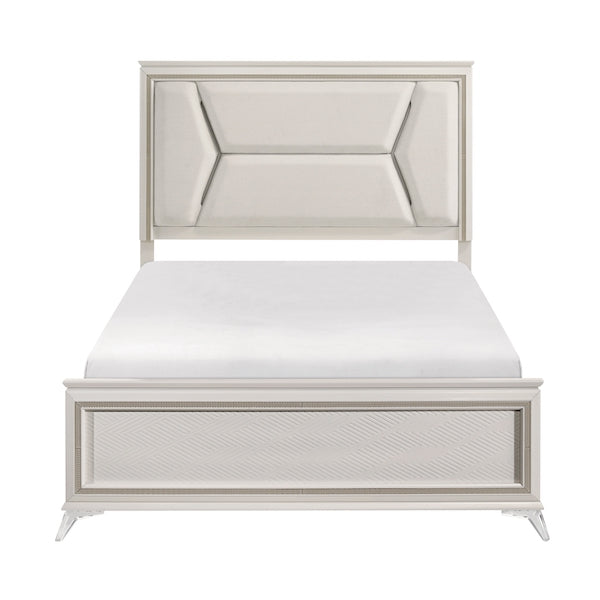 White & Gold Bedroom Set with LED Upholstered Bed – Modern Glam Audra Collection 1383