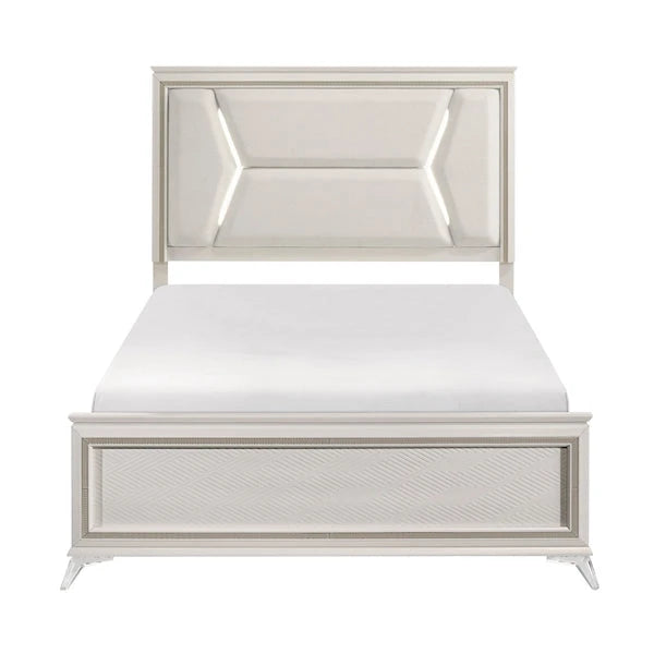 White & Gold Bedroom Set with LED Upholstered Bed – Modern Glam Audra Collection 1383