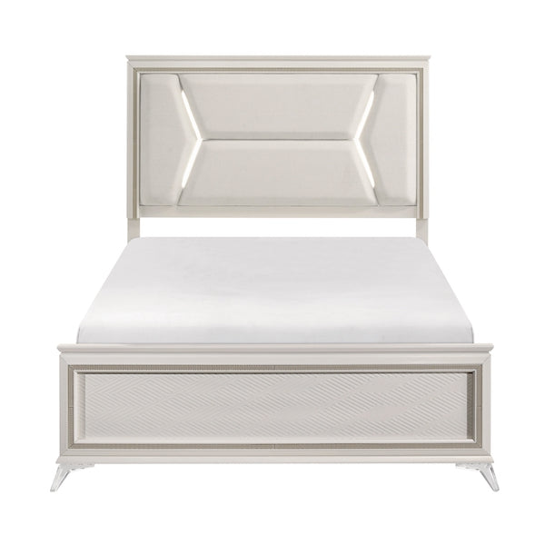 White & Gold Bedroom Set with LED Upholstered Bed – Modern Glam Audra Collection 1383