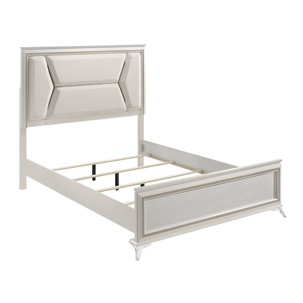 White & Gold Bedroom Set with LED Upholstered Bed – Modern Glam Audra Collection 1383