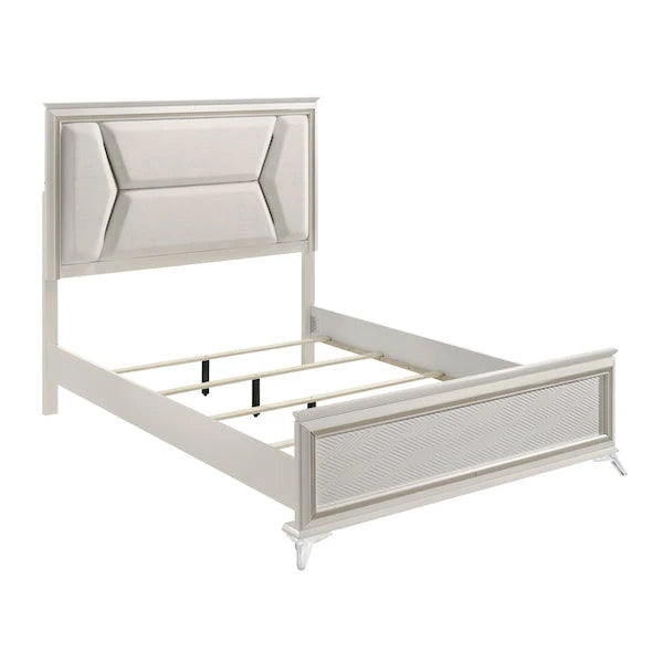 White & Gold Bedroom Set with LED Upholstered Bed – Modern Glam Audra Collection 1383