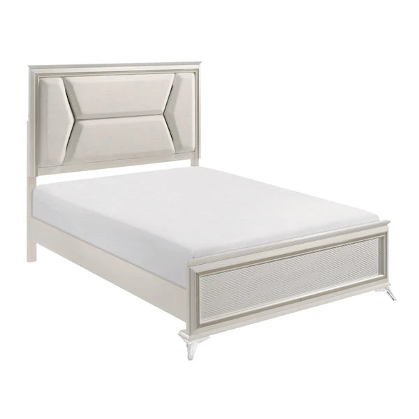 White & Gold Bedroom Set with LED Upholstered Bed – Modern Glam Audra Collection 1383