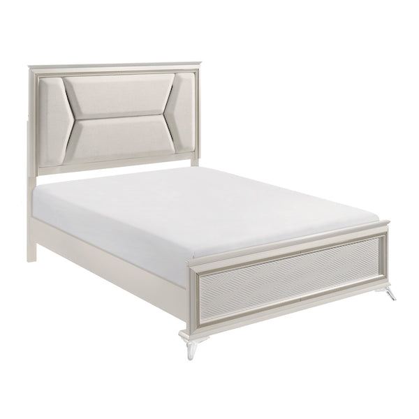 White & Gold Bedroom Set with LED Upholstered Bed – Modern Glam Audra Collection 1383