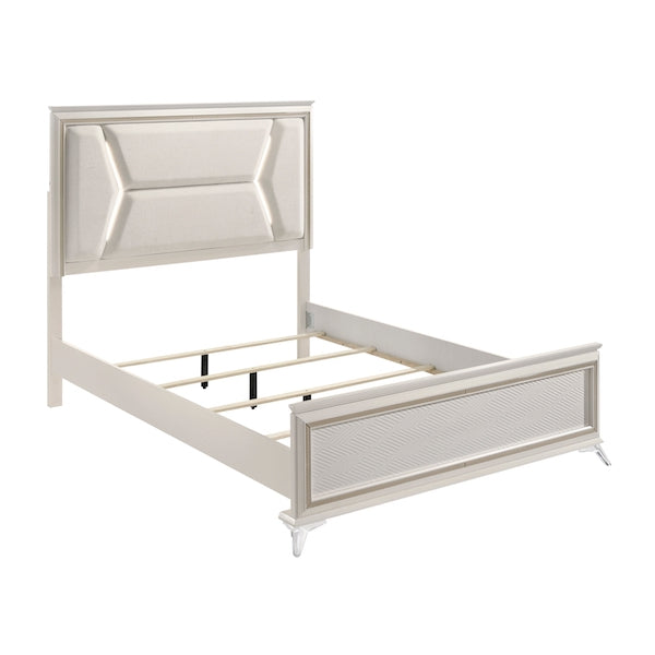 White & Gold Bedroom Set with LED Upholstered Bed – Modern Glam Audra Collection 1383