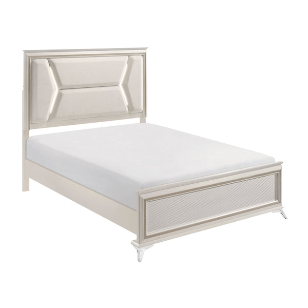 White & Gold Bedroom Set with LED Upholstered Bed – Modern Glam Audra Collection 1383