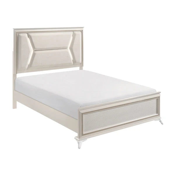White & Gold Bedroom Set with LED Upholstered Bed – Modern Glam Audra Collection 1383