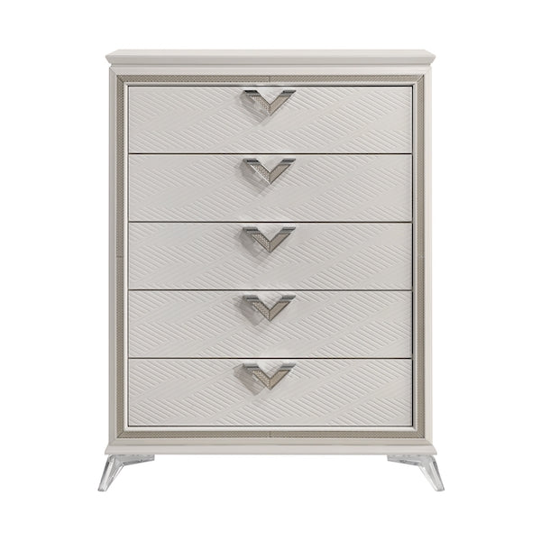 White & Gold Bedroom Set with LED Upholstered Bed – Modern Glam Audra Collection 1383